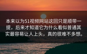 本来以为51视频网站这回只是顺带一提，后来才知道它为什么看似普通其实最容易让人上头，真的很难不多想。