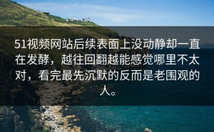51视频网站后续表面上没动静却一直在发酵，越往回翻越能感觉哪里不太对，看完最先沉默的反而是老围观的人。
