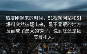 热度刚起来的时候，51视频网站和51爆料突然被翻出来，最不显眼的地方反而成了最大的钩子，说到底还是细节最扎人。