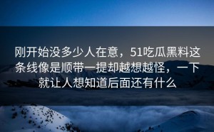 刚开始没多少人在意，51吃瓜黑料这条线像是顺带一提却越想越怪，一下就让人想知道后面还有什么