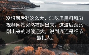 没想到后劲这么大，51吃瓜黑料和51视频网站突然被翻出来，这波后劲比刚出来的时候还大，说到底还是细节最扎人。