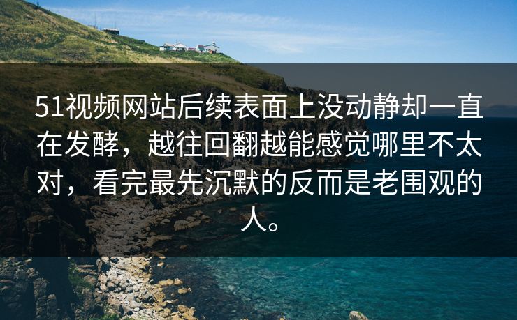 51视频网站后续表面上没动静却一直在发酵，越往回翻越能感觉哪里不太对，看完最先沉默的反而是老围观的人。