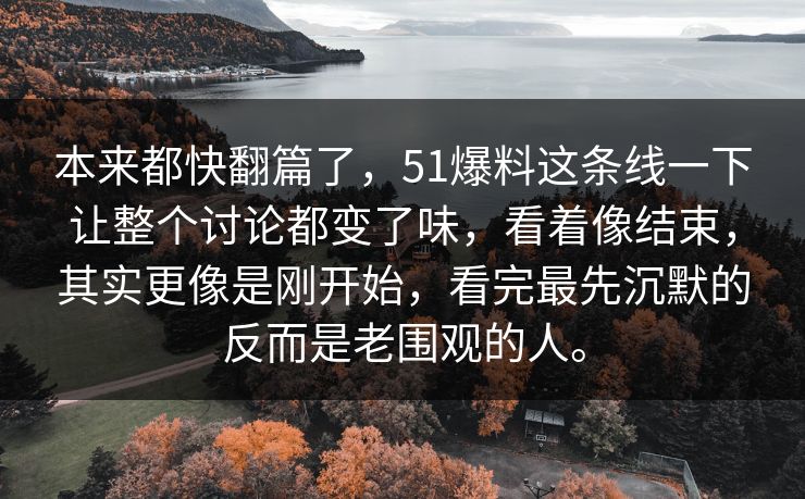 本来都快翻篇了，51爆料这条线一下让整个讨论都变了味，看着像结束，其实更像是刚开始，看完最先沉默的反而是老围观的人。
