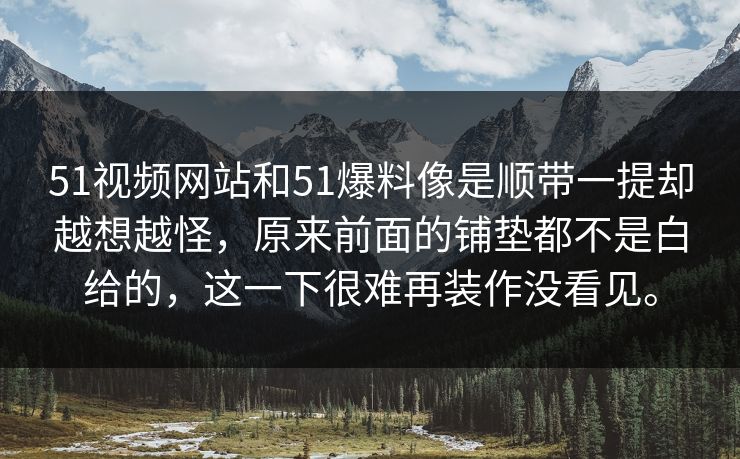 51视频网站和51爆料像是顺带一提却越想越怪，原来前面的铺垫都不是白给的，这一下很难再装作没看见。