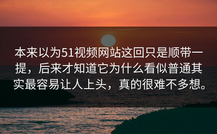 本来以为51视频网站这回只是顺带一提，后来才知道它为什么看似普通其实最容易让人上头，真的很难不多想。